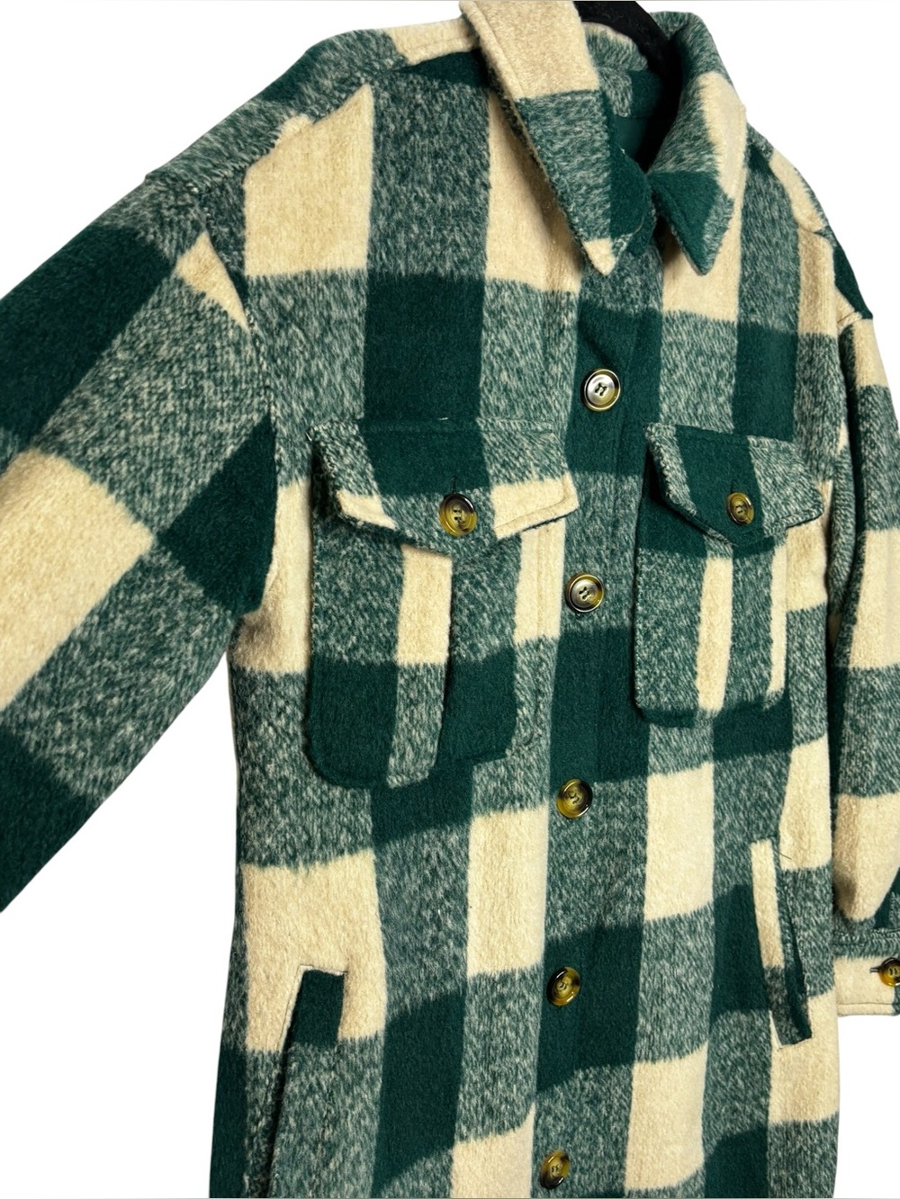 Avec Les Filles Relaxed Longline Buffalo Emerald Oversize Plaid Shacket Coat Med - Picture 3 of 11